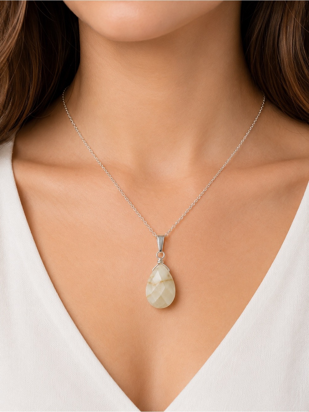 Moss Agate Gemstone Pendant Necklace 16”